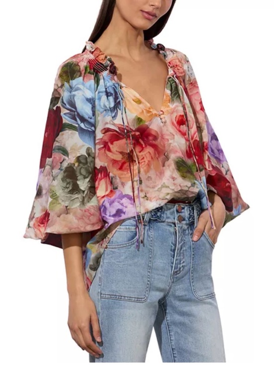 Alice + Olivia Tops - Alice + Olivia Norah Peasant Blouse in Multicolor Floral Size Medium